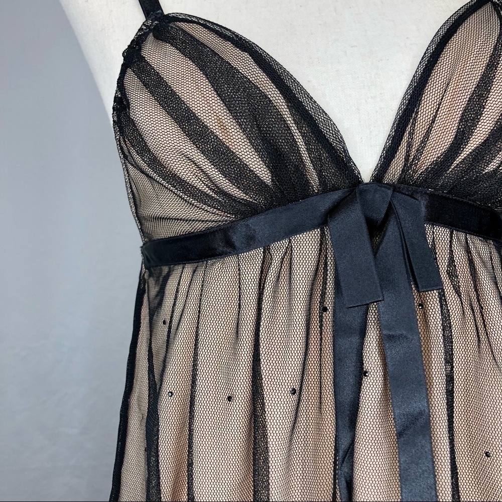 Victoria’s Secret babydoll camisole black netting over tan rhinestones S - Picture 2 of 8